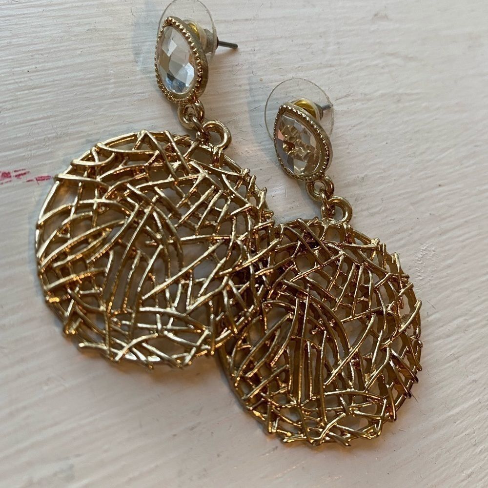 CRYSTAL and gold woven geometric dangle earrings